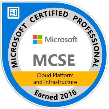 MCSE Cloud Platform and Infrastructure earned 2016